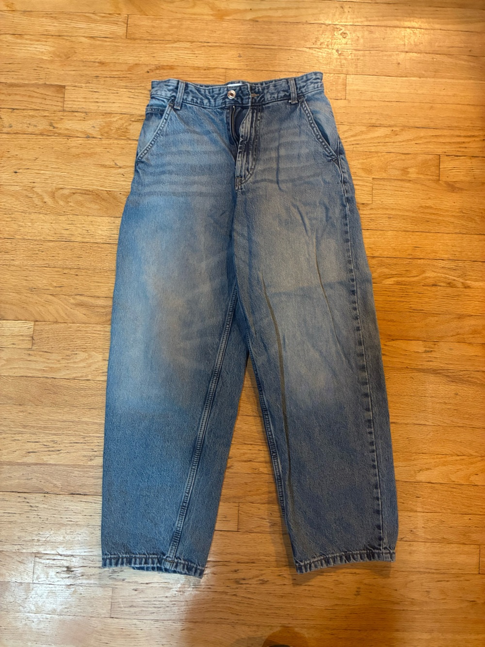 Bershka High-Rise Barrel Leg Jeans - Medium Wash Wide Leg Denim